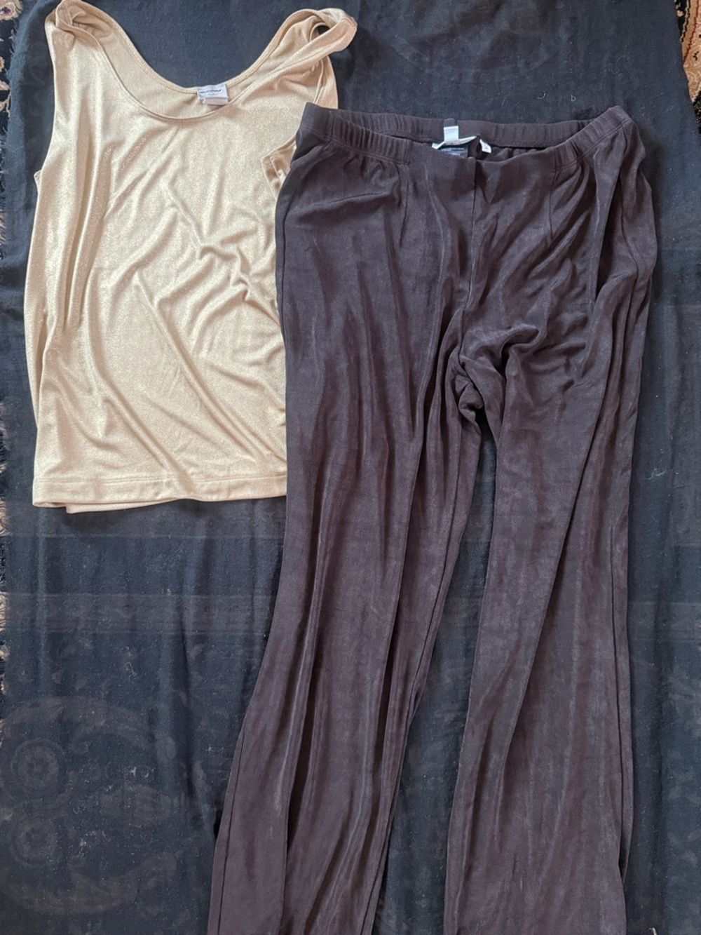 Chico's Shimmering Women Sets of Taupe Metallic Tank Top And Brown Bottom pants